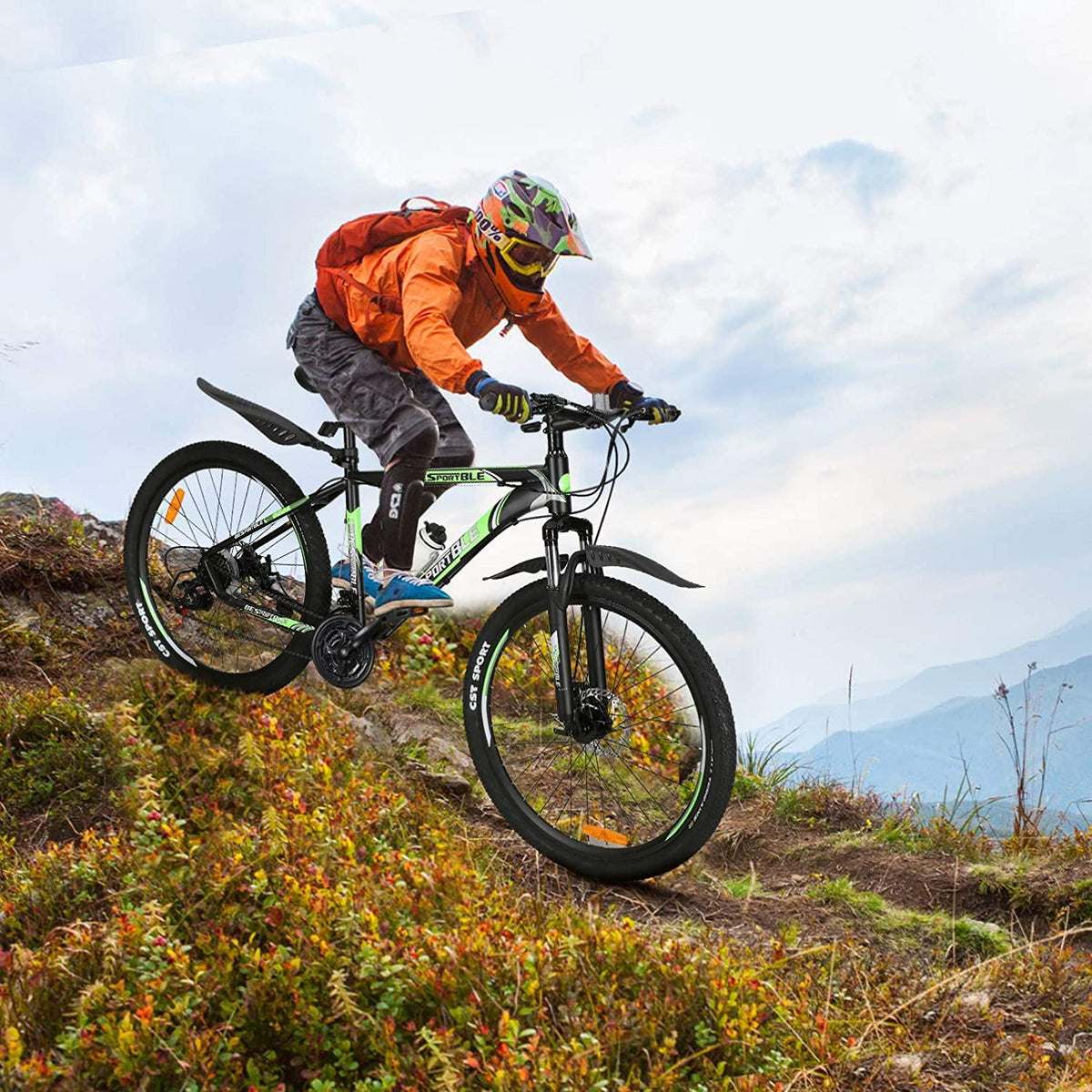 Mountain Bike, 21 Speeds Mountain Bicycle with Aluminum Frame Suspension Fork, 27.5 Inch Wheels Anti- Slip Bicycle, Derailleur System Mechanical Disc Brakes, Black Green