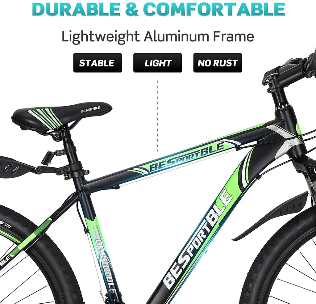 Mountain Bike, 21 Speeds Mountain Bicycle with Aluminum Frame Suspension Fork, 27.5 Inch Wheels Anti- Slip Bicycle, Derailleur System Mechanical Disc Brakes, Black Green