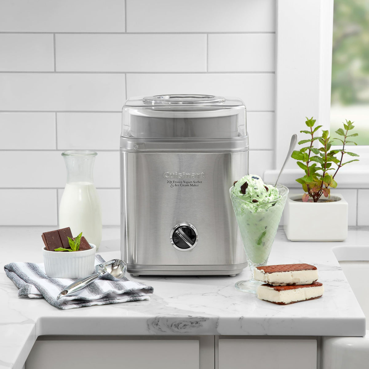 Ice Cream Maker Machine, 2-Quart Ice Cream, Sorbet and Frozen Yogurt Machine, Fully Automatic Double-Insulated Freezer Bowl Makes Frozen Desserts in Under 30 Minutes, ICE30BCP1, Silver