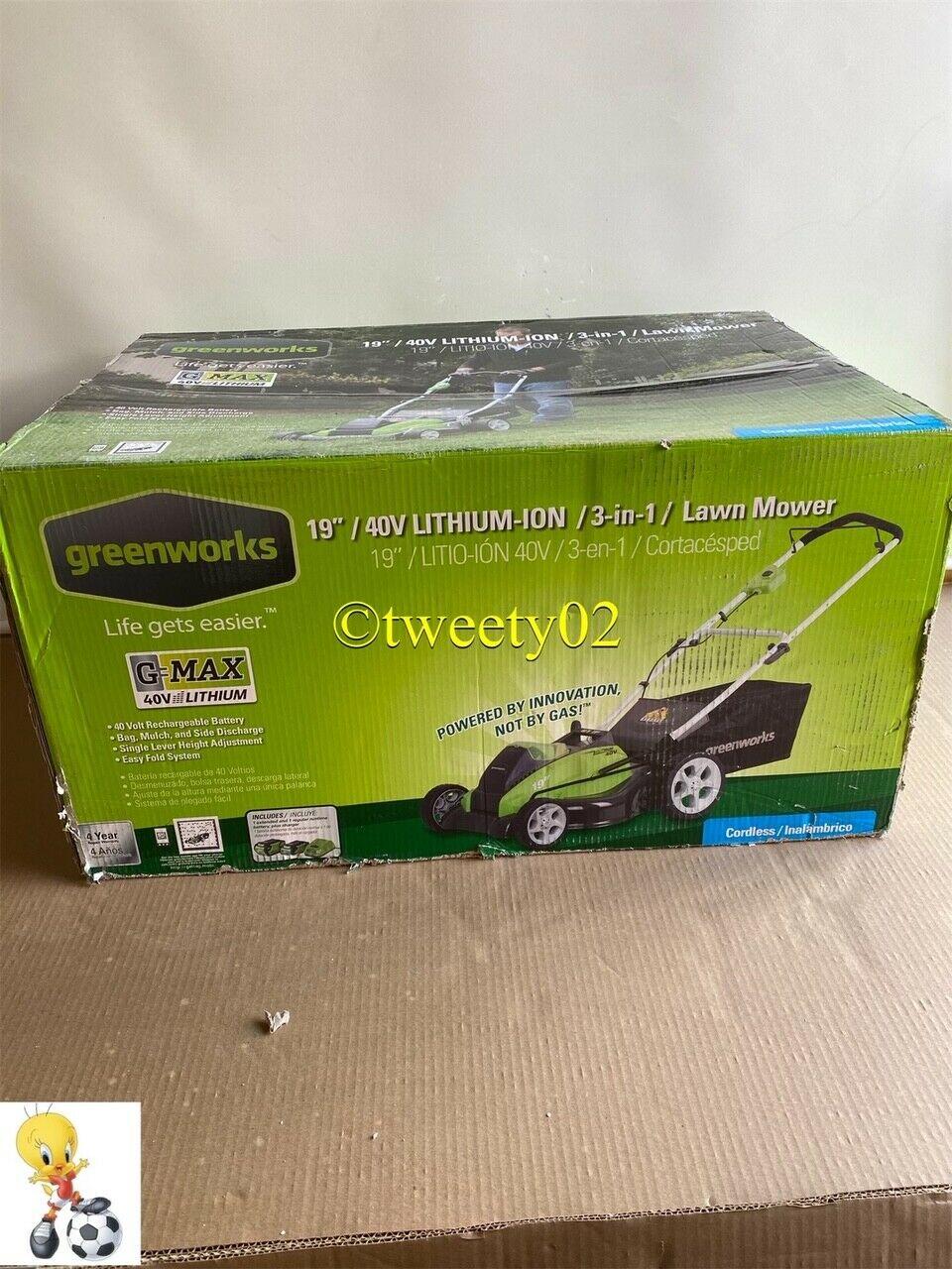 Greenworks 40V 19-Inch Cordless Lawn Mower, Batteries Included