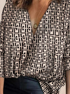 V-neck Retro Geometric Print Casual Long-sleeved Shirt