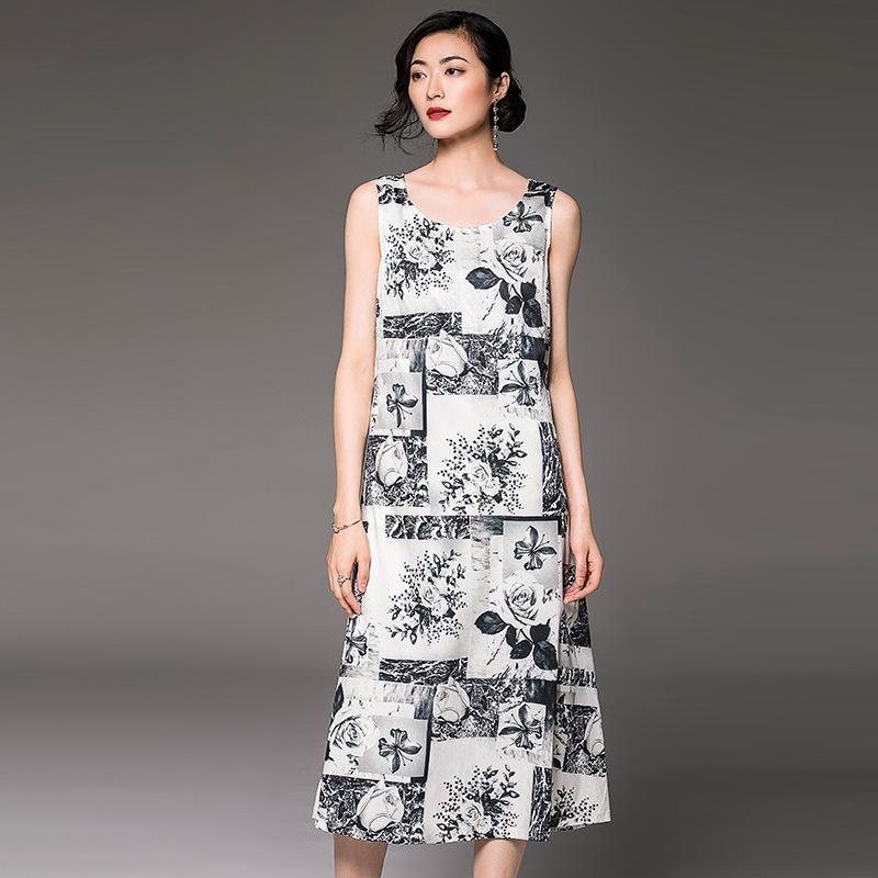 women casual loose printed sleeveless sundress