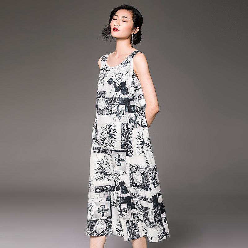 women casual loose printed sleeveless sundress