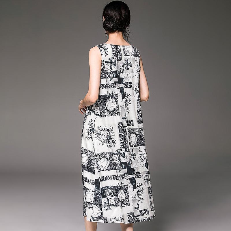 women casual loose printed sleeveless sundress