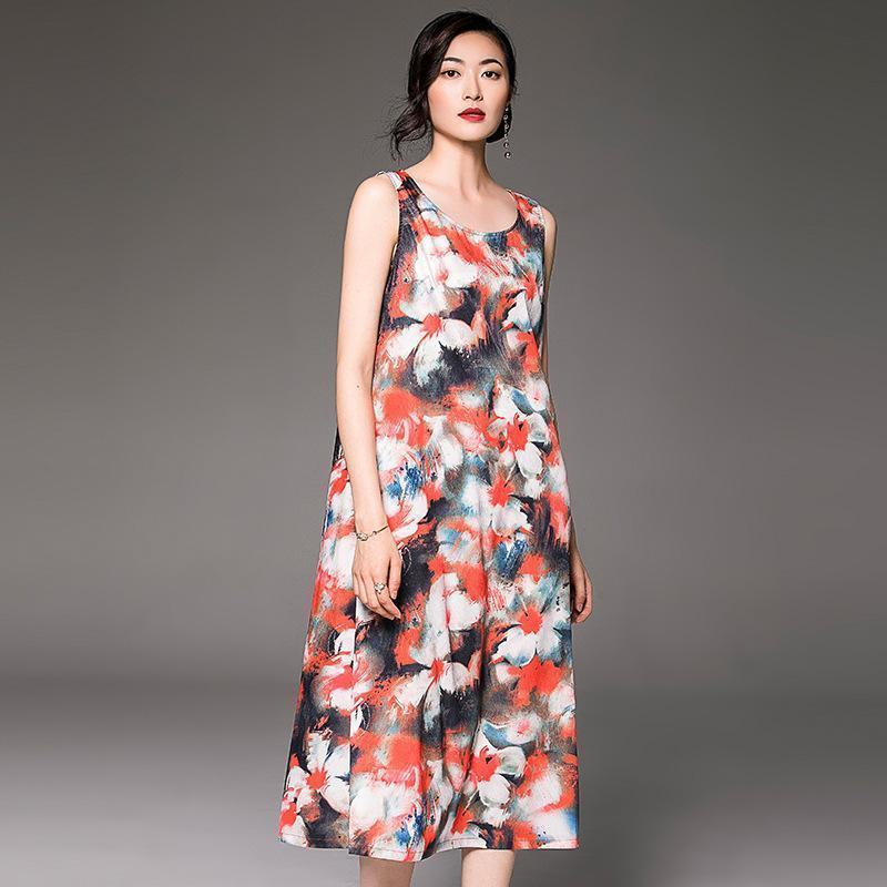 women casual loose printed sleeveless sundress