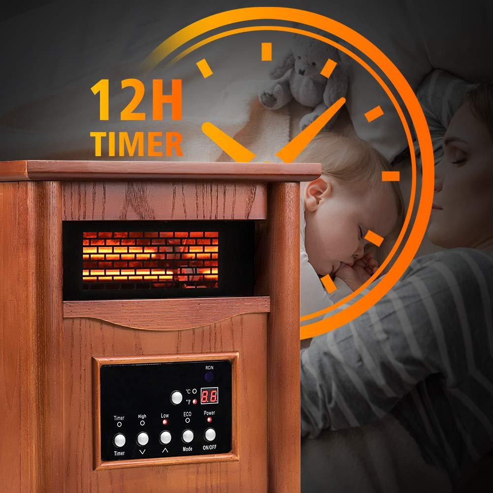 LifePlus Electric Infrared Heater Portable Wood Cabinet with Remote Control Thermostat Energy Efficient for Indoor Use Home