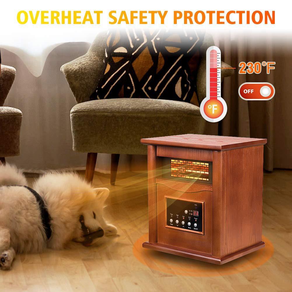 LifePlus Electric Infrared Heater Portable Wood Cabinet with Remote Control Thermostat Energy Efficient for Indoor Use Home