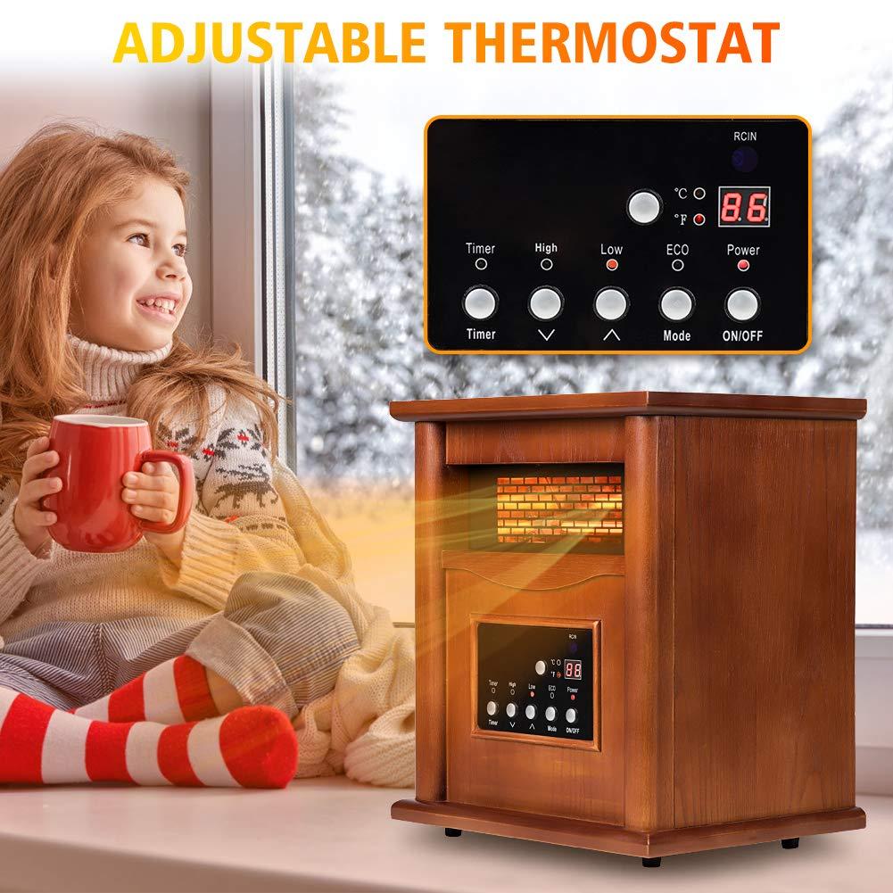 LifePlus Electric Infrared Heater Portable Wood Cabinet with Remote Control Thermostat Energy Efficient for Indoor Use Home