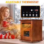 LifePlus Electric Infrared Heater Portable Wood Cabinet with Remote Control Thermostat Energy Efficient for Indoor Use Home