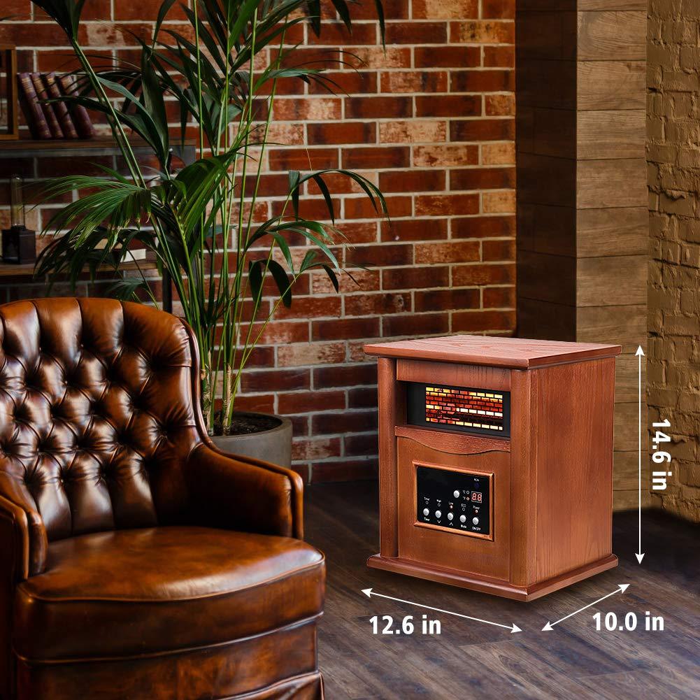 LifePlus Electric Infrared Heater Portable Wood Cabinet with Remote Control Thermostat Energy Efficient for Indoor Use Home