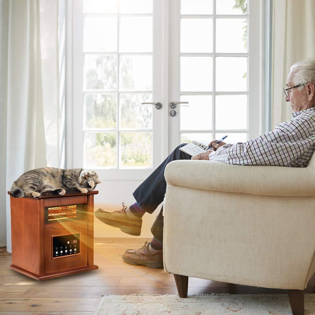 LifePlus Electric Infrared Heater Portable Wood Cabinet with Remote Control Thermostat Energy Efficient for Indoor Use Home