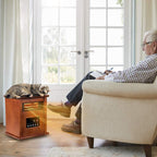 LifePlus Electric Infrared Heater Portable Wood Cabinet with Remote Control Thermostat Energy Efficient for Indoor Use Home