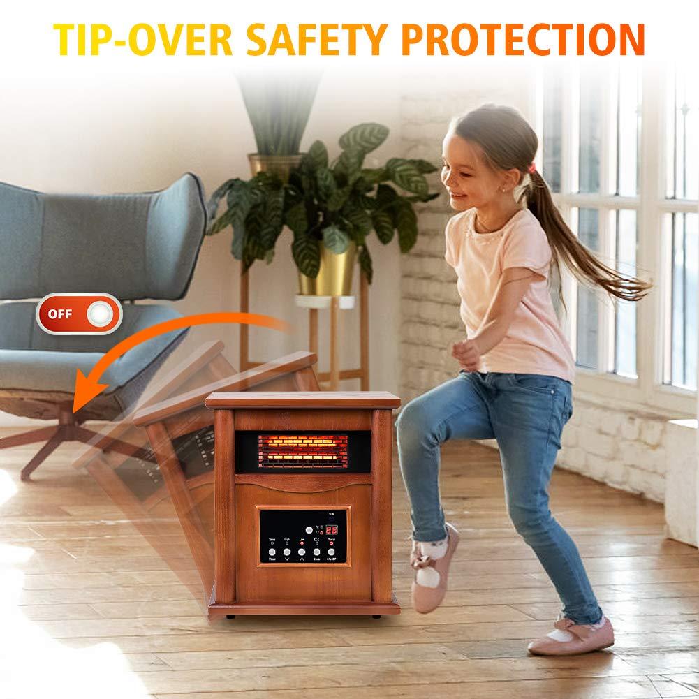 LifePlus Electric Infrared Heater Portable Wood Cabinet with Remote Control Thermostat Energy Efficient for Indoor Use Home