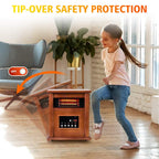 LifePlus Electric Infrared Heater Portable Wood Cabinet with Remote Control Thermostat Energy Efficient for Indoor Use Home