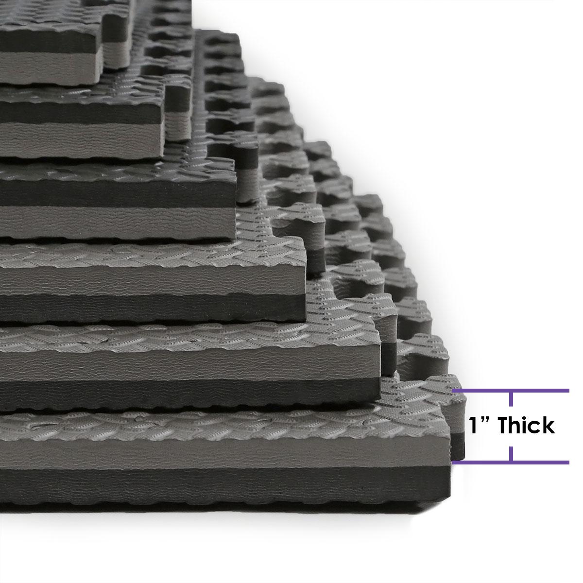 Xspec 1" Extra Thick Reversible EVA Foam Gym Mats 12 pcs 48 Sq Ft, Black &amp; Grey