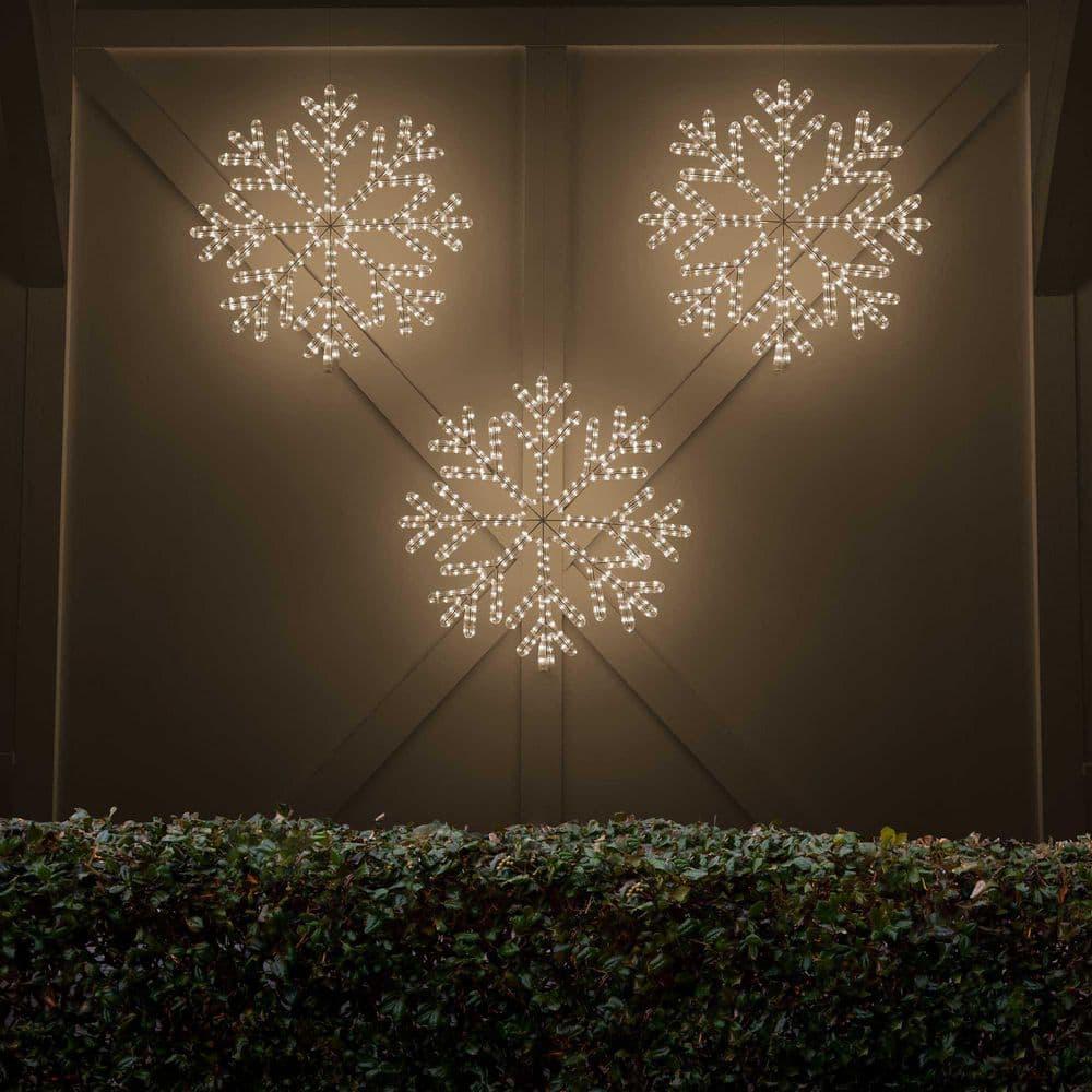 24 in. 380-Light LED Warm White 40 Point Hanging Snowflake Decor