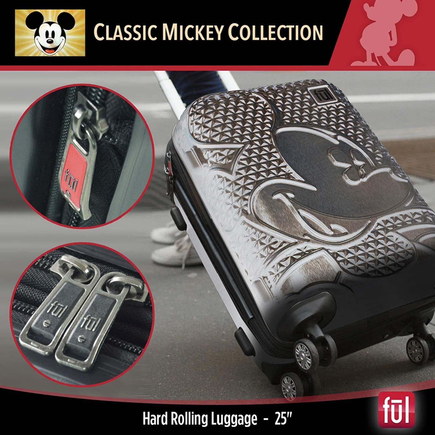 's Mickey Mouse 25 Inch Hardside Carry-On Luggage with Retractable Handle and Spinner Wheels, Silver, (ECFC5007-040)