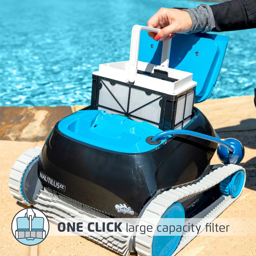 dolphin nautilus cc automatic robotic pool cleaner - ideal for above and in-ground swimming pools up to 33 feet - with large capacity top load filter basket