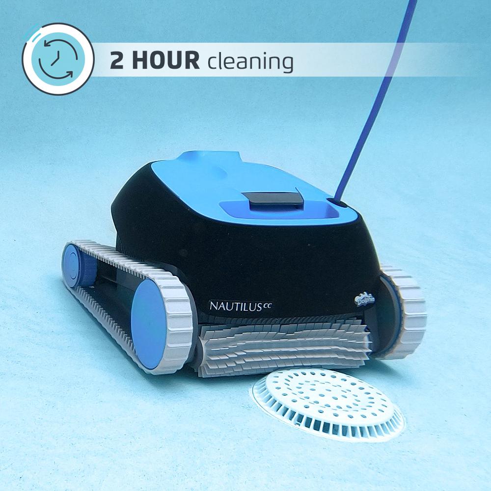 dolphin nautilus cc automatic robotic pool cleaner - ideal for above and in-ground swimming pools up to 33 feet - with large capacity top load filter basket