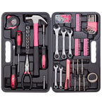 148-Piece Automotive And Household Tool Set, Pink Repair Kit Case | Versatile tool assortment for car maintenance, home repairs, DIY projects, furniture setup, and daily fixes in a molded case.