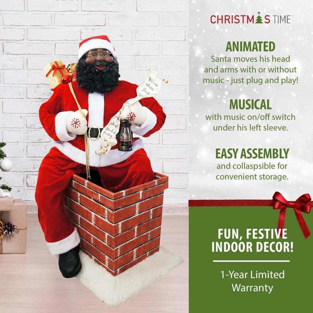 48 in. Christmas African American Santa Claus in the Chimney with Music and Motion