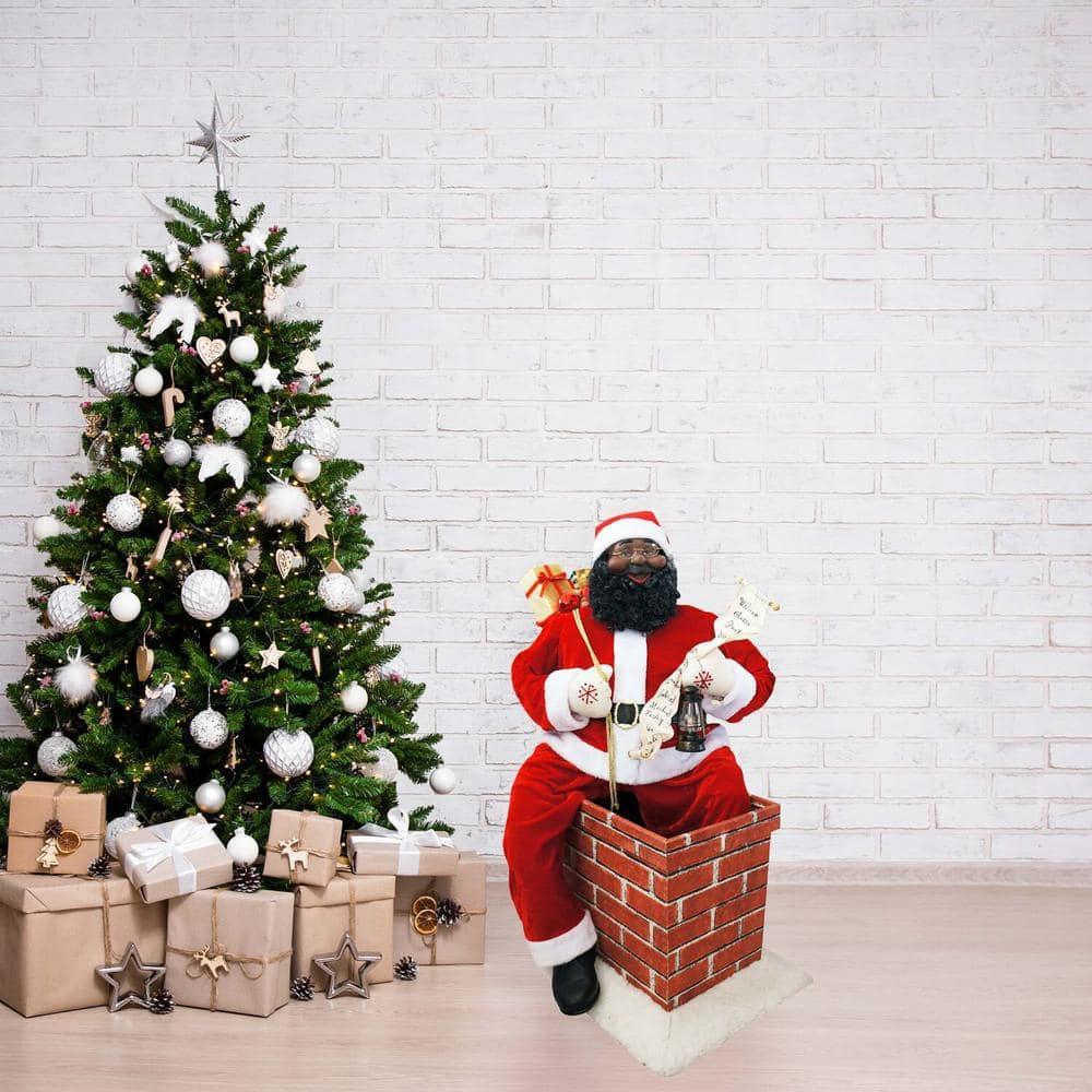 48 in. Christmas African American Santa Claus in the Chimney with Music and Motion