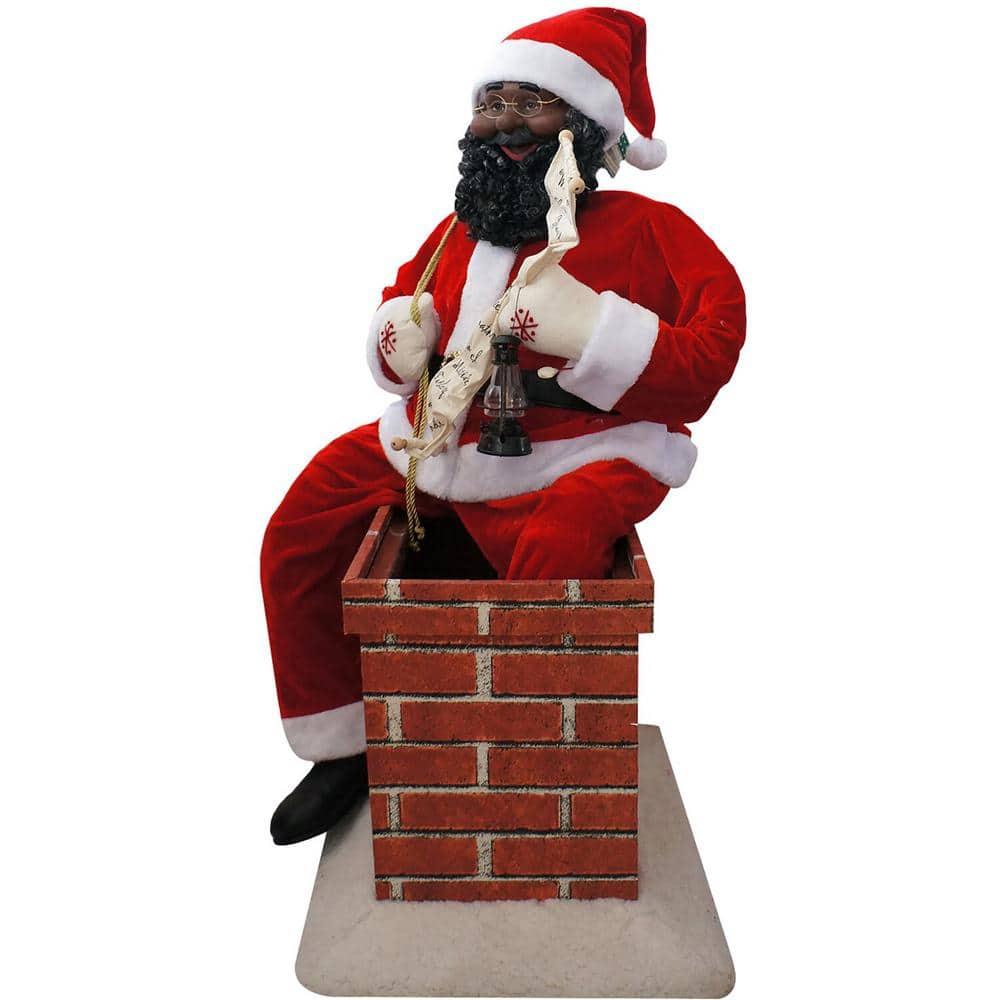 48 in. Christmas African American Santa Claus in the Chimney with Music and Motion