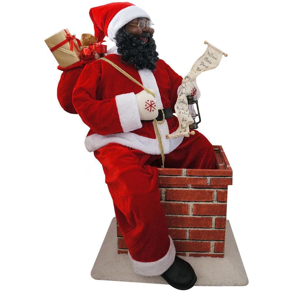 48 in. Christmas African American Santa Claus in the Chimney with Music and Motion