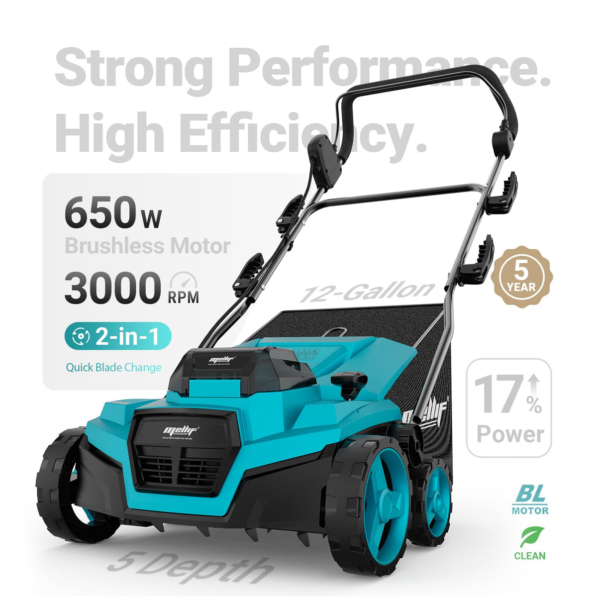 36V 15" Brushless Cordless Electric Dethatcher and Scarifier Compatible with  18V Battery(Tool Only), w/12Gal Thatch Collection Bag, 5-Depth Adjustment, -Fold, Walk Behind for Lawn Care