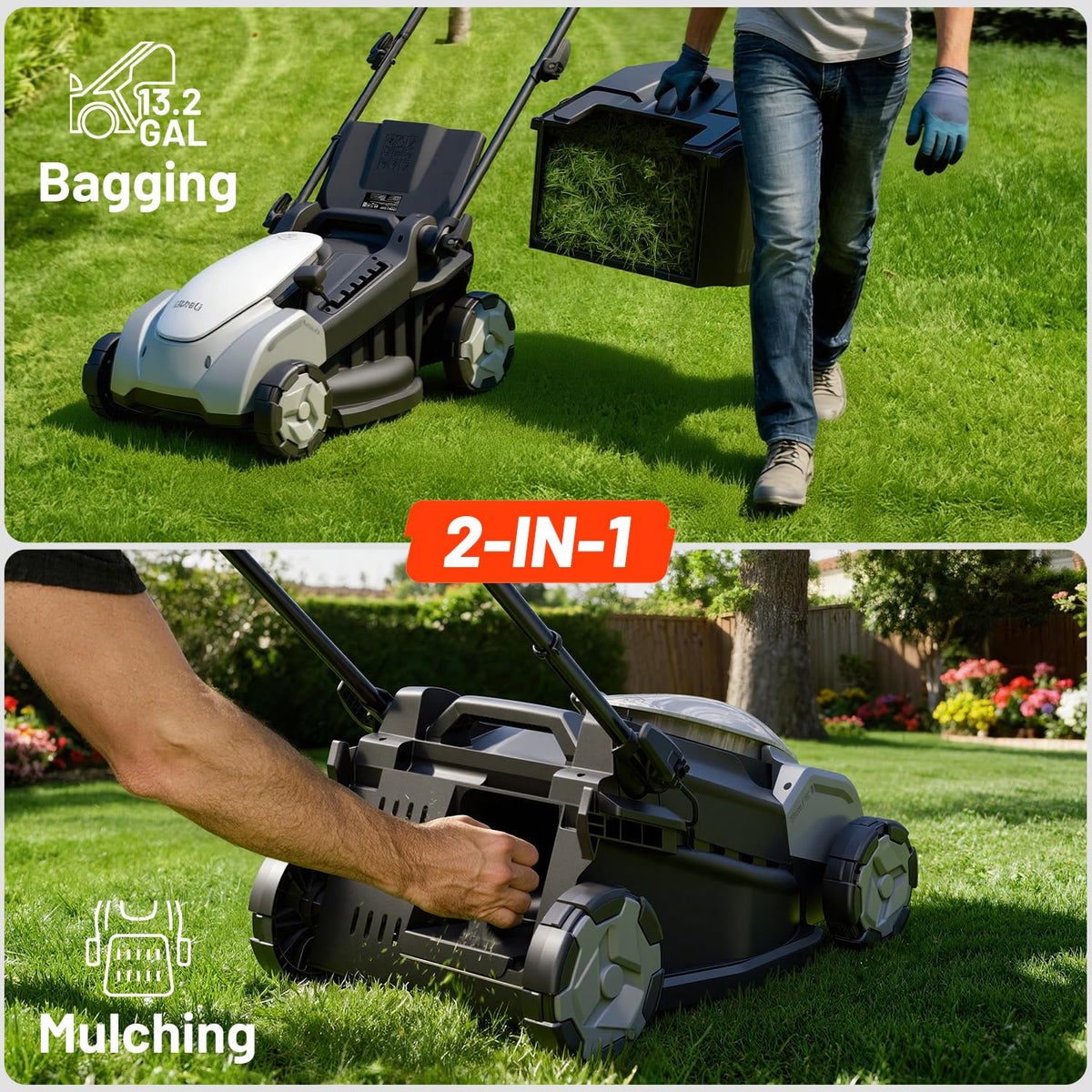 Electric Lawn Mower Cordless,Grass Cutter Machine for 3200 Sq. Ft, Lawnmower with Brushless Motor, 16.5 in Cutting Width, Cutting Height 1-2.5 in, 2 x 5.0 Ah Batteries &amp; Charger