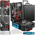 799pcs Aluminum Trolley Case Tool Set Silver, House Repair Kit Set, Household Hand Tool Set, with Tool Belt,Gift on Father's Day (Black)