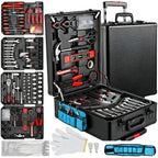 799pcs Aluminum Trolley Case Tool Set Silver, House Repair Kit Set, Household Hand Tool Set, with Tool Belt,Gift on Father's Day (Black)