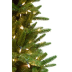 Fraser Hill Farm 9 Ft. Carmel Pine Slim Artificial Christmas Tree with Clear LED String Lighting