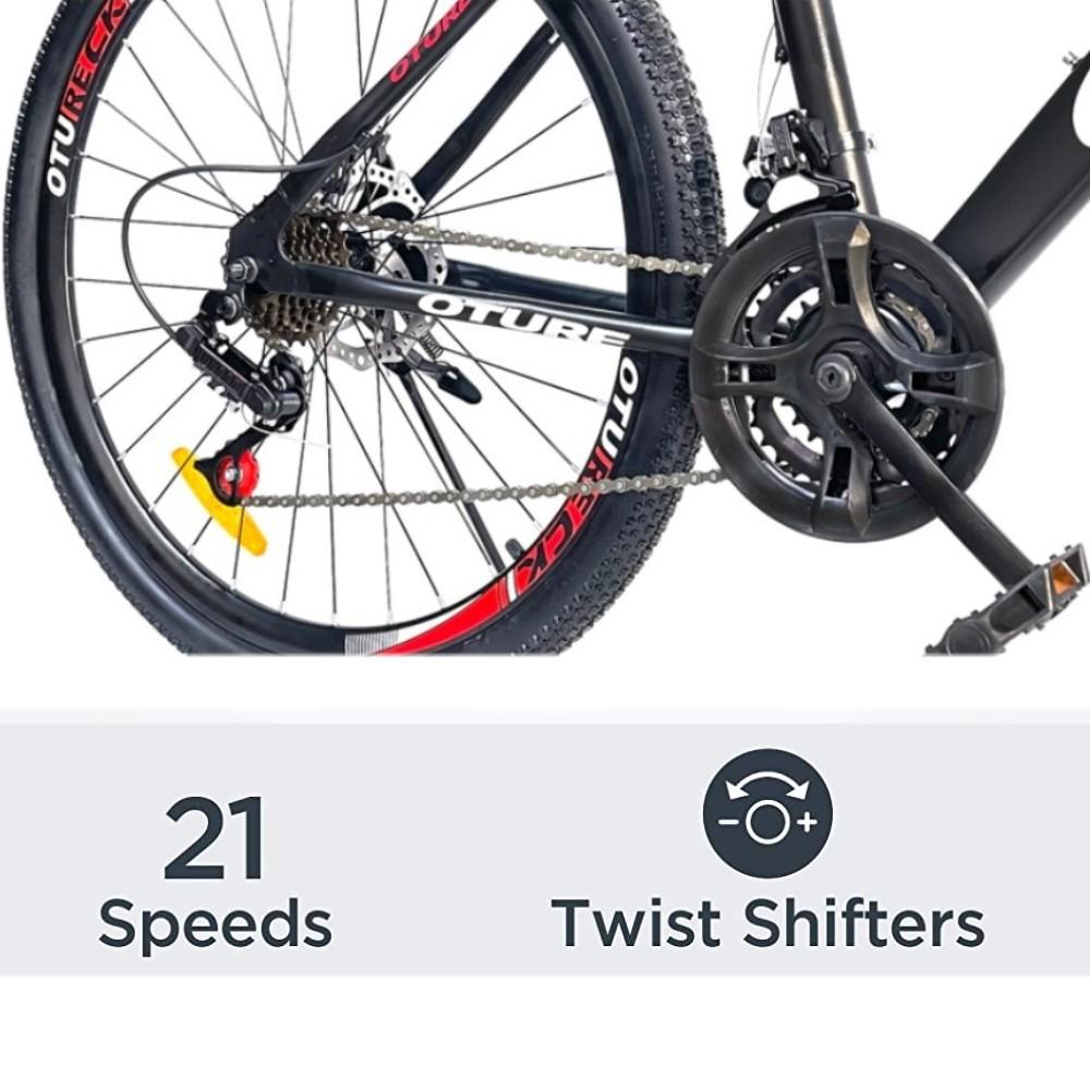 OTURE Mountain Bike 26-inch wheel, 21 speeds, High Carbon Steel Frame , for Mens and Womens black/red