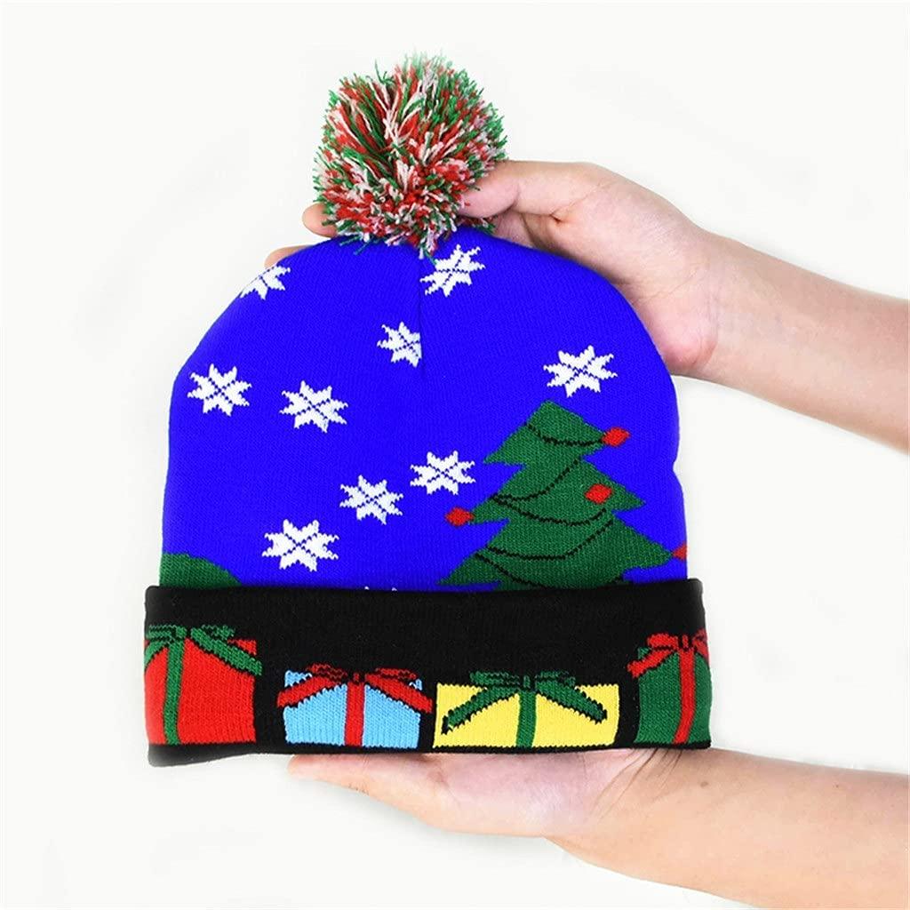 PDGJG 9pcs/ Set Christmas Hats Beanie Sweater LED Light Knit Hat Up Knitted Cap Gift (Color : A, Size Shows)