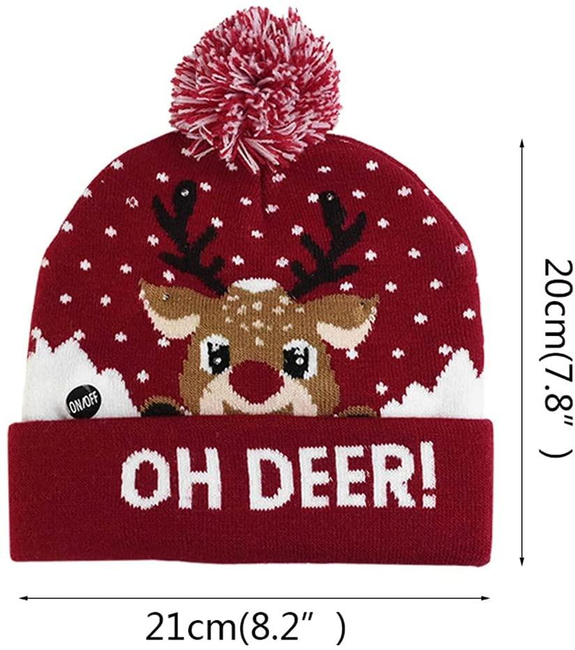 PDGJG 9pcs/ Set Christmas Hats Beanie Sweater LED Light Knit Hat Up Knitted Cap Gift (Color : A, Size Shows)