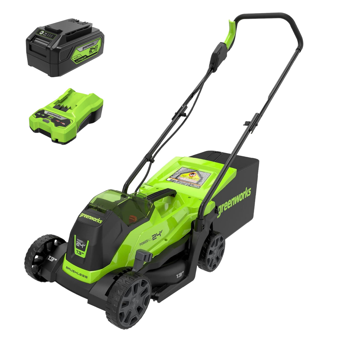 24V 13“ Brushless Cordless Lawn Mower with 4.0Ah Battery &amp; Charger,Maintenance-Push Mower with 2-in-1 Mulch/Bag