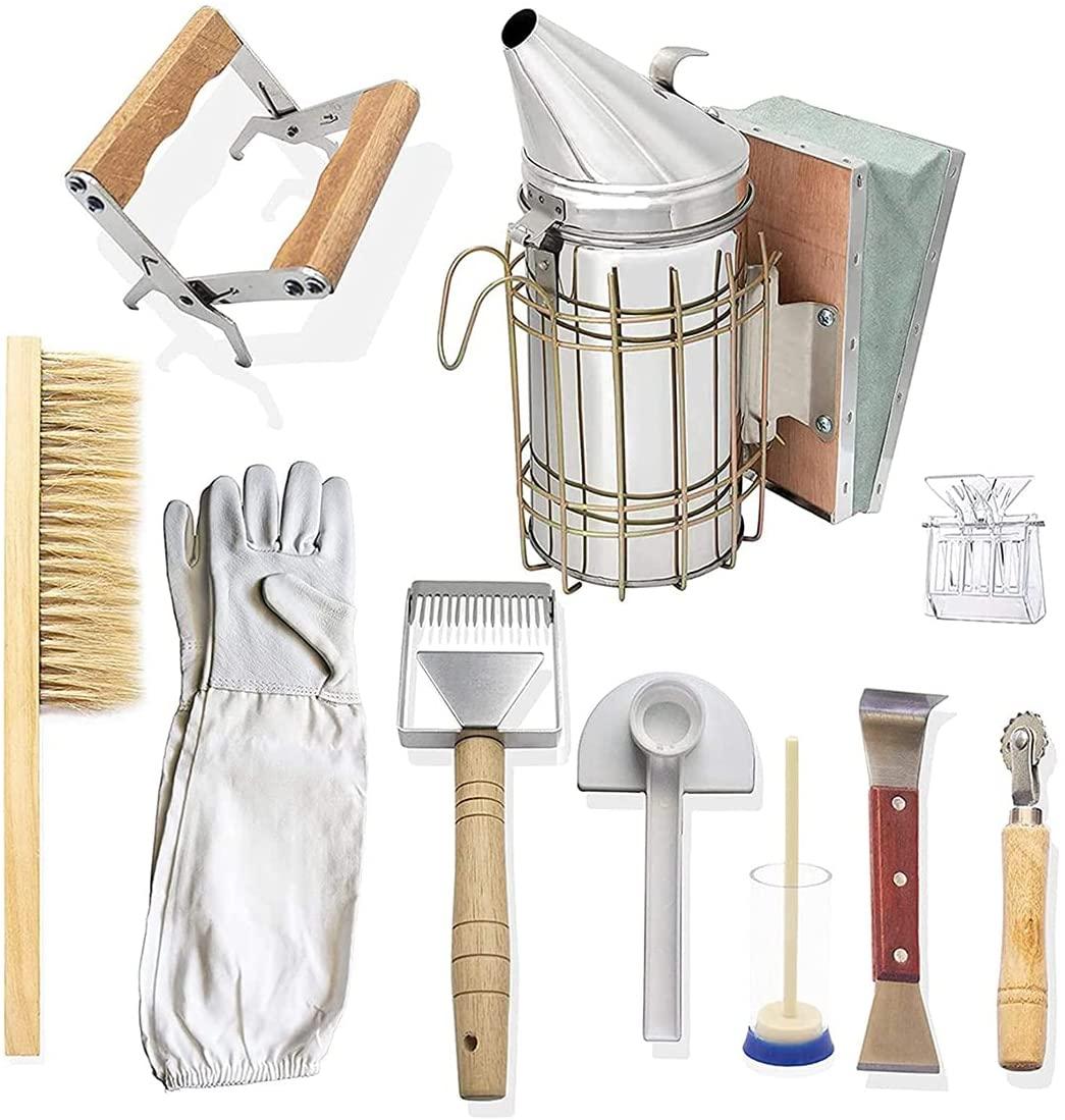rocmoval beekeeping supplies 10 pcs beekeeping tools kit，beekeeper starter kit, hive tooll