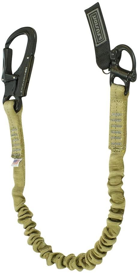 Fusion Tactical 6ft 72"x1" Internal Elastic Bungee Military Police Personal Retention Helo Lanyard with Snap Hook Shackle 23kN  Brown