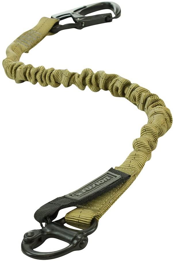 Fusion Tactical 6ft 72"x1" Internal Elastic Bungee Military Police Personal Retention Helo Lanyard with Snap Hook Shackle 23kN  Brown