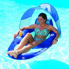 SwimWays 6060073 Spring Float Recliner with Canopy Comfortable Fabric Summertime Pool Lounge Seat with Cup Holder for Water Fun,