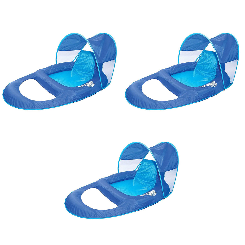 SwimWays 6060073 Spring Float Recliner with Canopy Comfortable Fabric Summertime Pool Lounge Seat with Cup Holder for Water Fun,