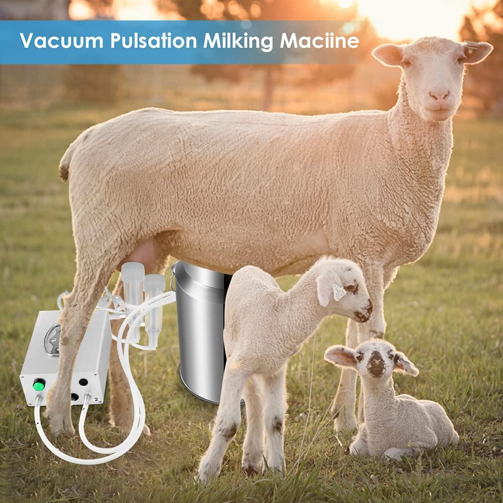 s smautop milking machine kit for sheep portable electric milker milking machine, automatic portable livestock milking equipment, adjustable vacuum pump food silicone grade hose 14l