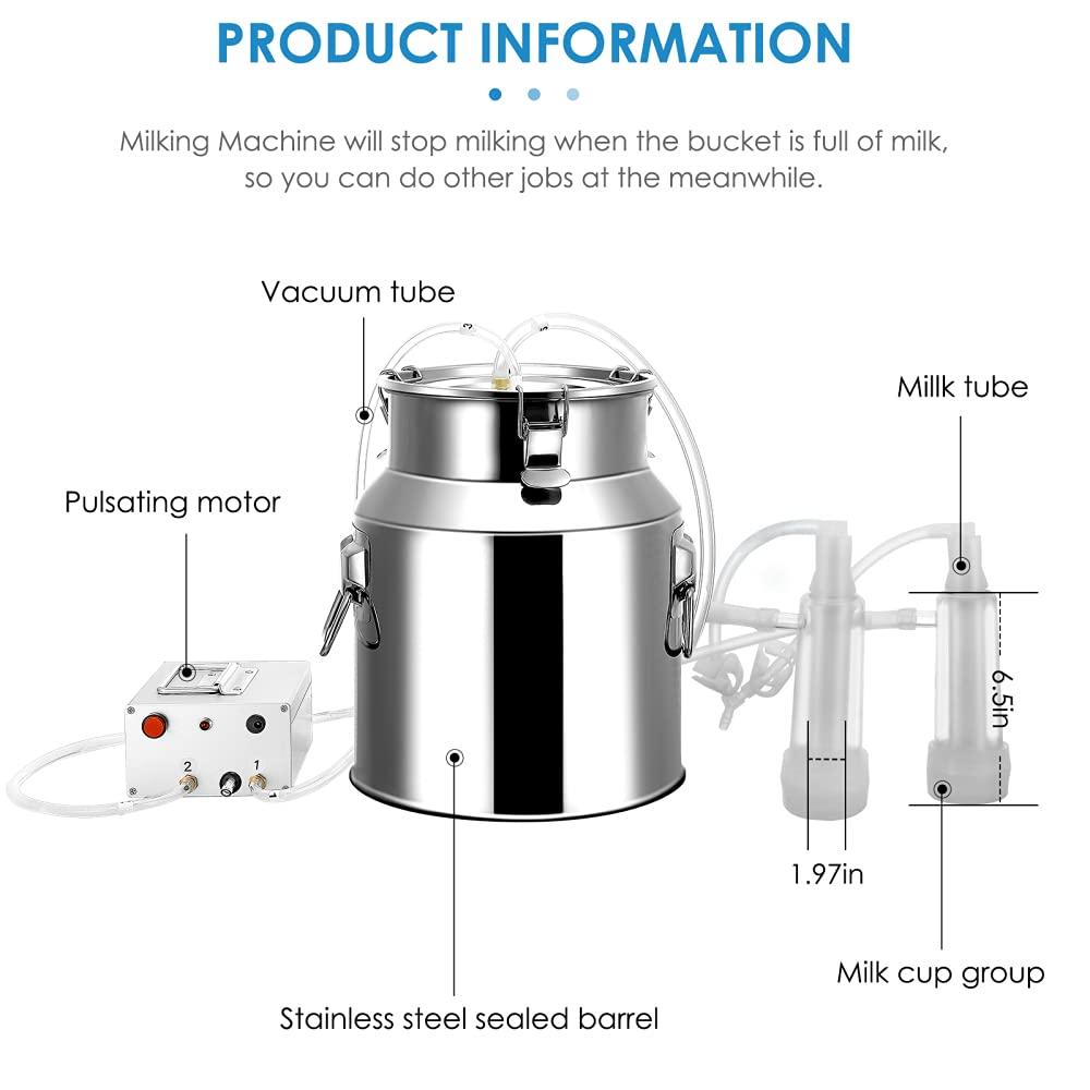 s smautop milking machine kit for sheep portable electric milker milking machine, automatic portable livestock milking equipment, adjustable vacuum pump food silicone grade hose 14l