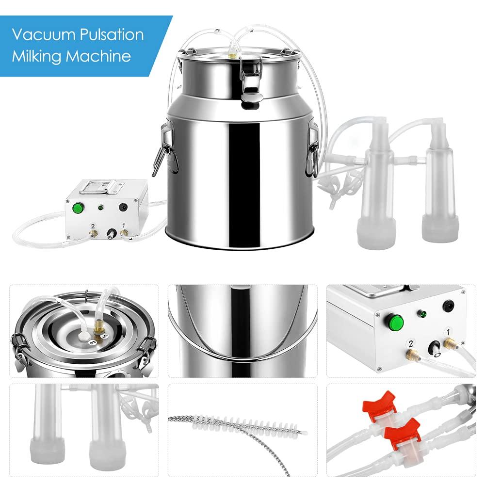 s smautop milking machine kit for sheep portable electric milker milking machine, automatic portable livestock milking equipment, adjustable vacuum pump food silicone grade hose 14l
