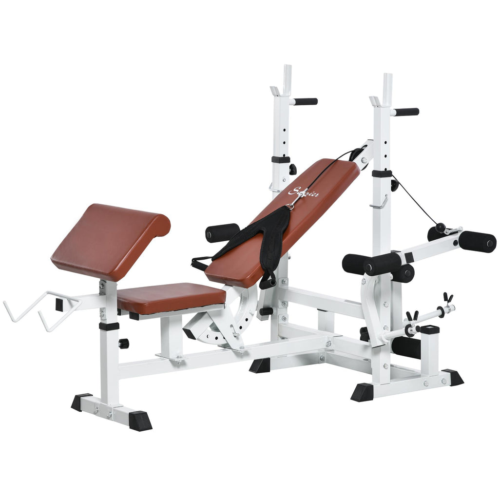Soozier Multi-Exercise Full-Body Weight Rack with Bench Press, Leg Extension, Chest Fly Resistance Band and Preacher Curl