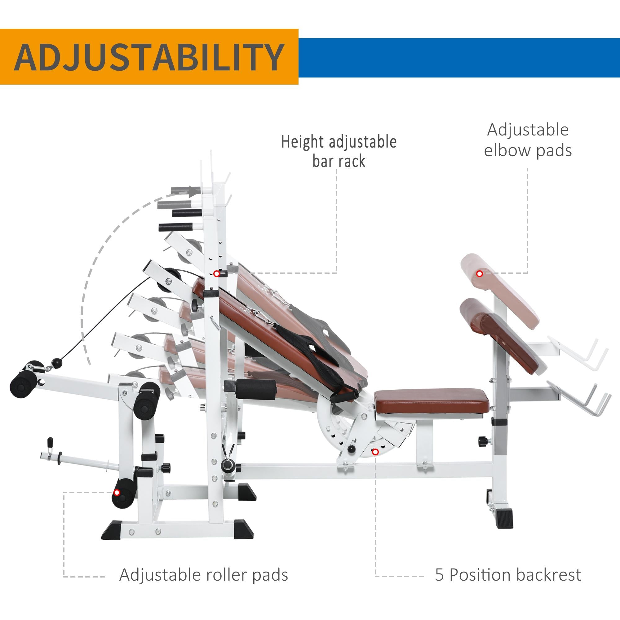 Soozier Multi-Exercise Full-Body Weight Rack with Bench Press, Leg Extension, Chest Fly Resistance Band and Preacher Curl