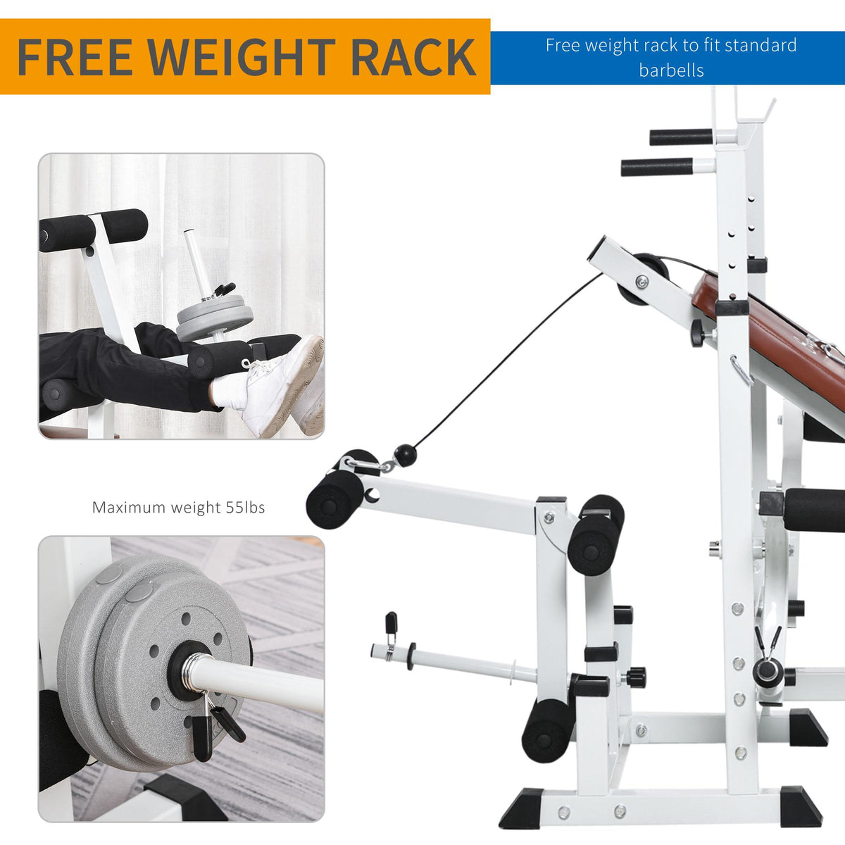 Soozier Multi-Exercise Full-Body Weight Rack with Bench Press, Leg Extension, Chest Fly Resistance Band and Preacher Curl