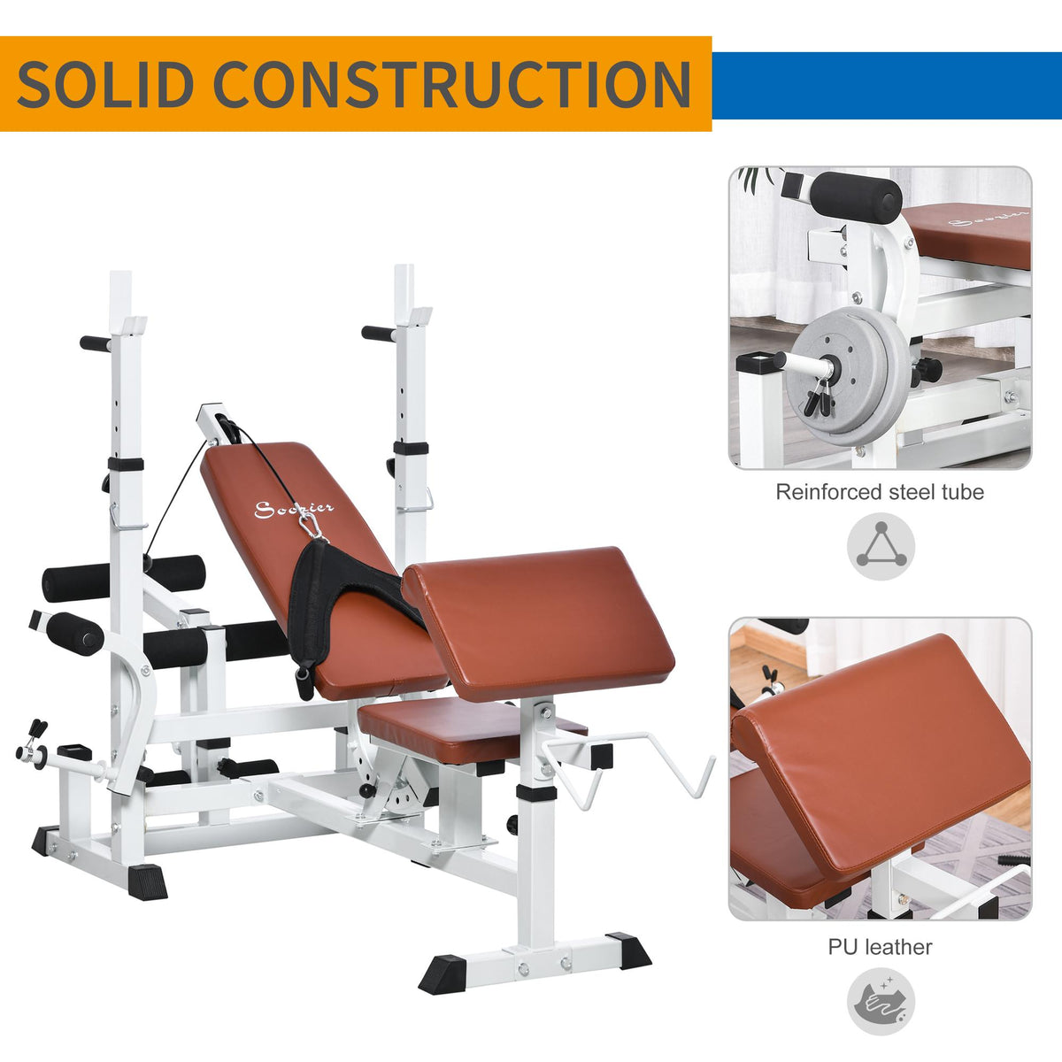 Soozier Multi-Exercise Full-Body Weight Rack with Bench Press, Leg Extension, Chest Fly Resistance Band and Preacher Curl