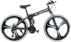 Folding Mountain Bikes, 26 Inch 21 Speeds Bicycle, Disc Brakes-Mechanical, High Carbon Steel, Full Suspension MTB Bikes for Man/Woman/Teen